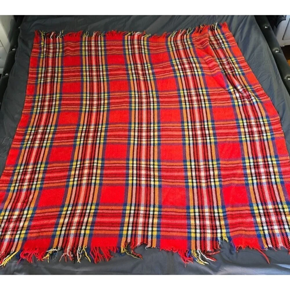 Vintage Red Tartan Plaid Highlander British Style Throw Blanket Couch Throw